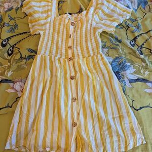 𝅺scooter brown yellow stripe button down smocked dress nwot size 7